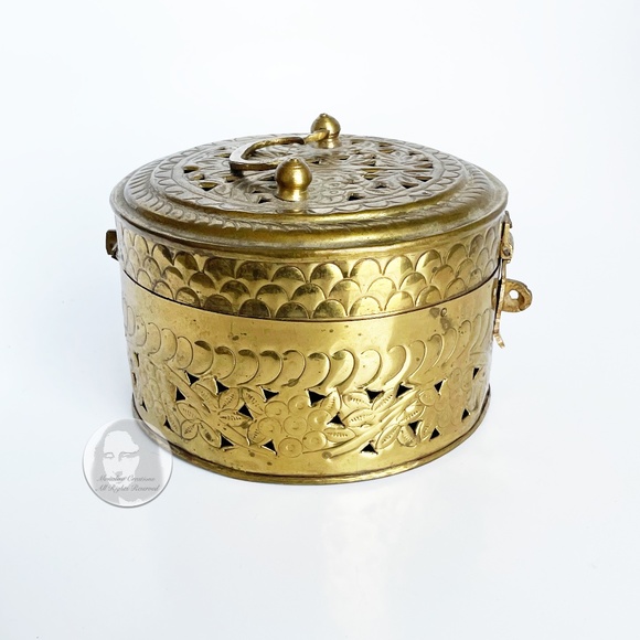Vintage Trinket Box Pierced Incense Burner Hollow Brass Metal Made in India - Picture 7 of 14